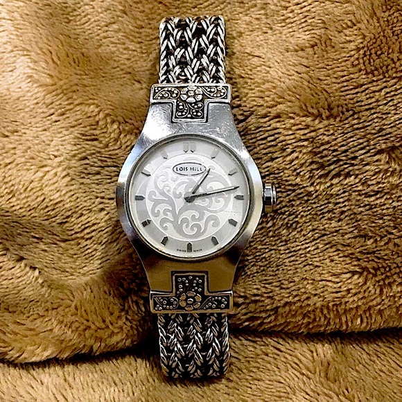 LOIS HILL Watch Sterling Silver Thai Weave Bracelet Floral Lugz Watch - Picture 4 of 16